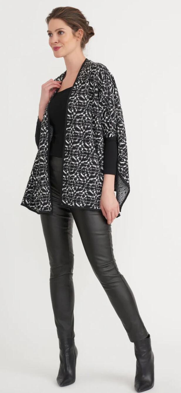 Joseph Ribkoff Womens Black Open Front Cardigan Sweater Sleeve Size 12 White